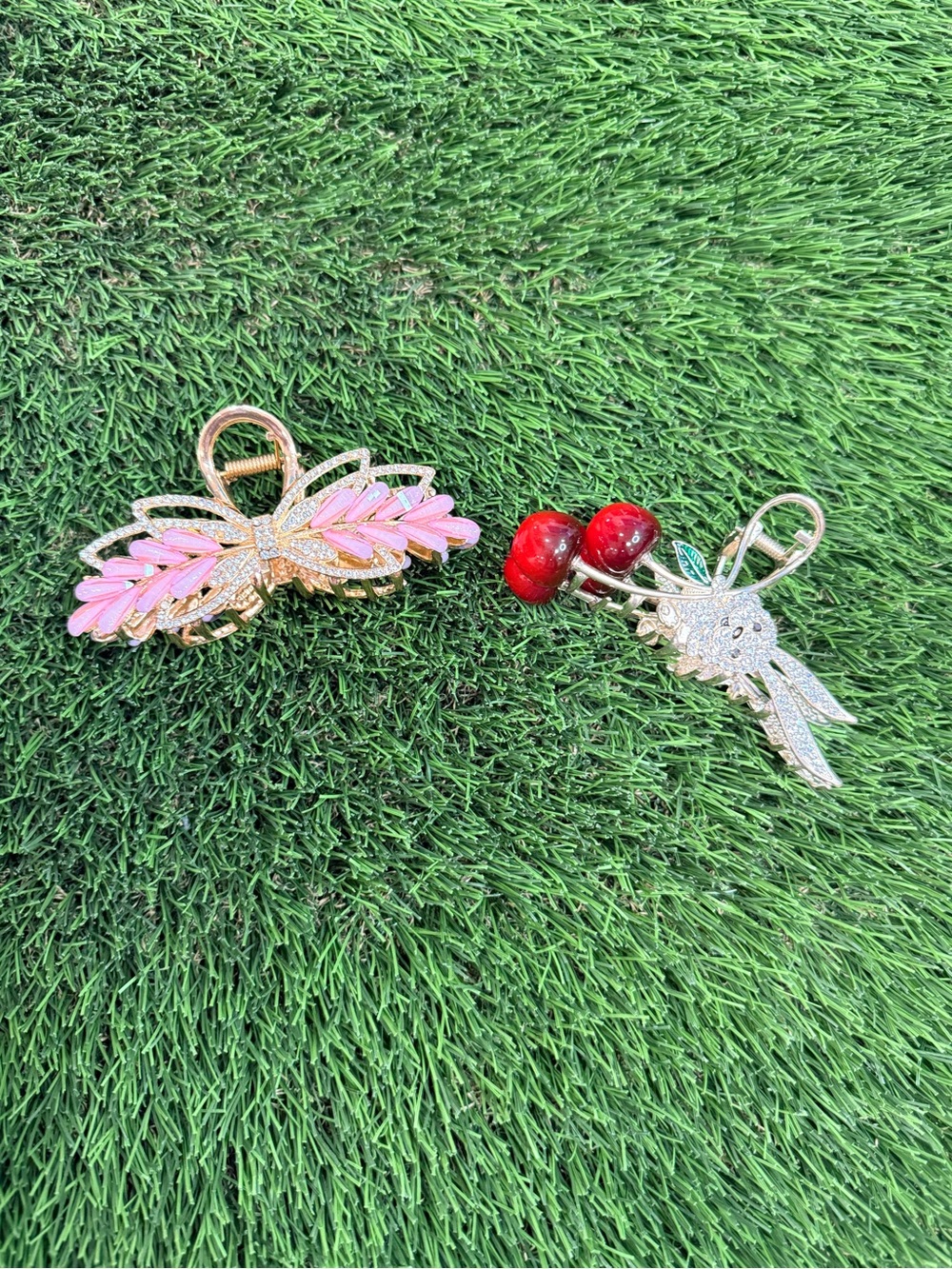Pink Leaf and Red Cherry Crystal Brooch Set - Women Jewelry